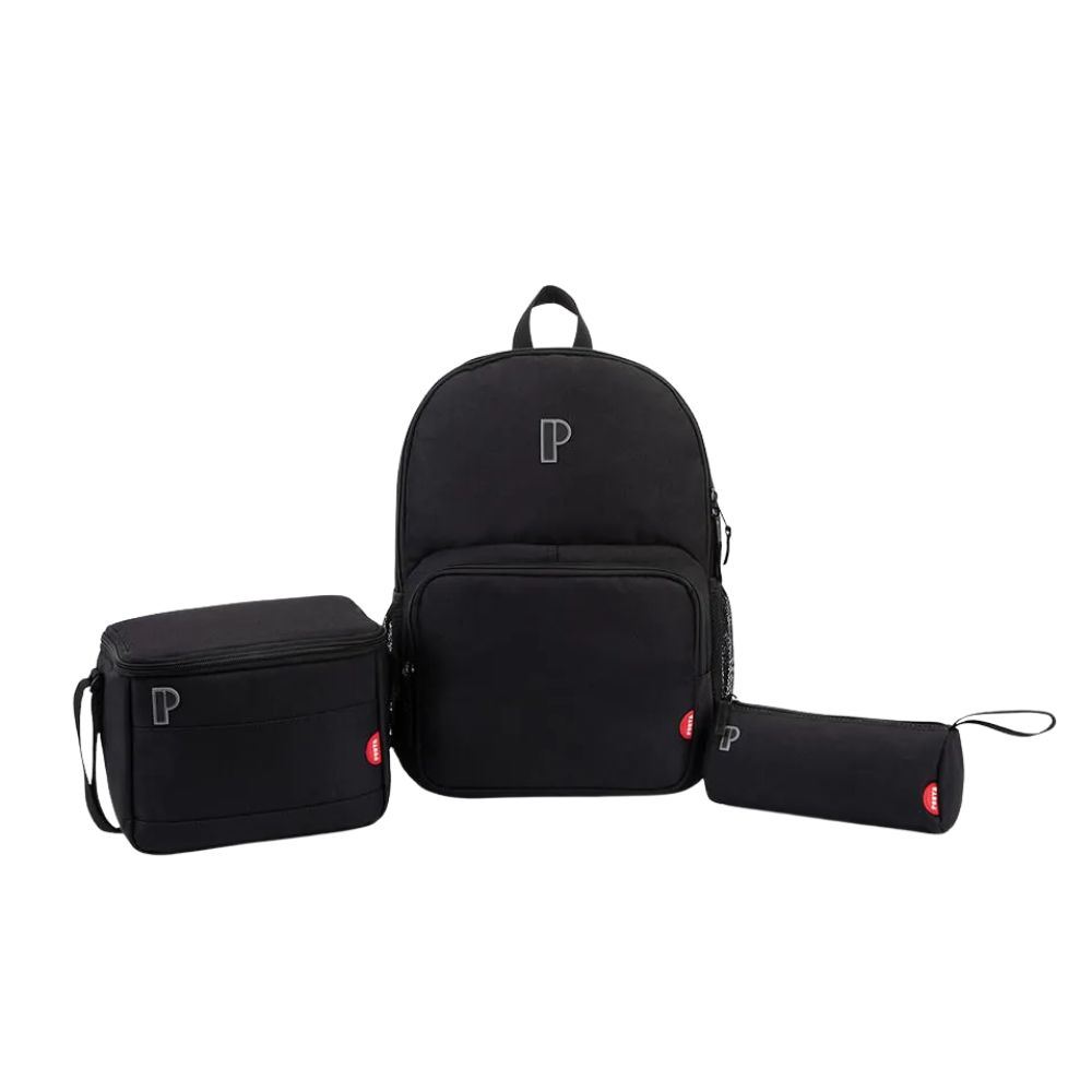 TRIPACK PORTA PORTAMAR NEGRO 3 PIEZAS MOCHILA LONCHERA CARTUCHERA